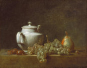 Jean Siméon Chardin - Still Life with Teapot, Grapes, Chestnuts, and a Pear, 17[64?]