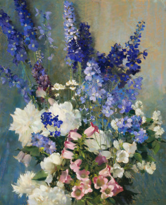 Laura Coombs Hills - Larkspur, Peonies, and Canterbury Bells, about 1926