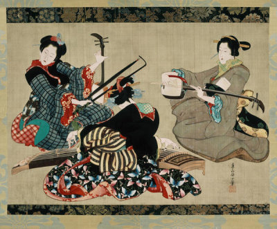 Katsushika Oi - Three Women Playing Musical Instruments, 1818-44