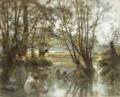 Léon-Augustin Lhermitte - Women and Children Bathing in a River